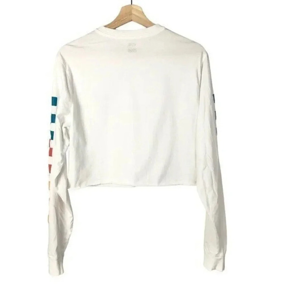 Vans White Downpour Rainbow Checker Crop Long Sleeve T-Shirt L - Picture 3 of 4